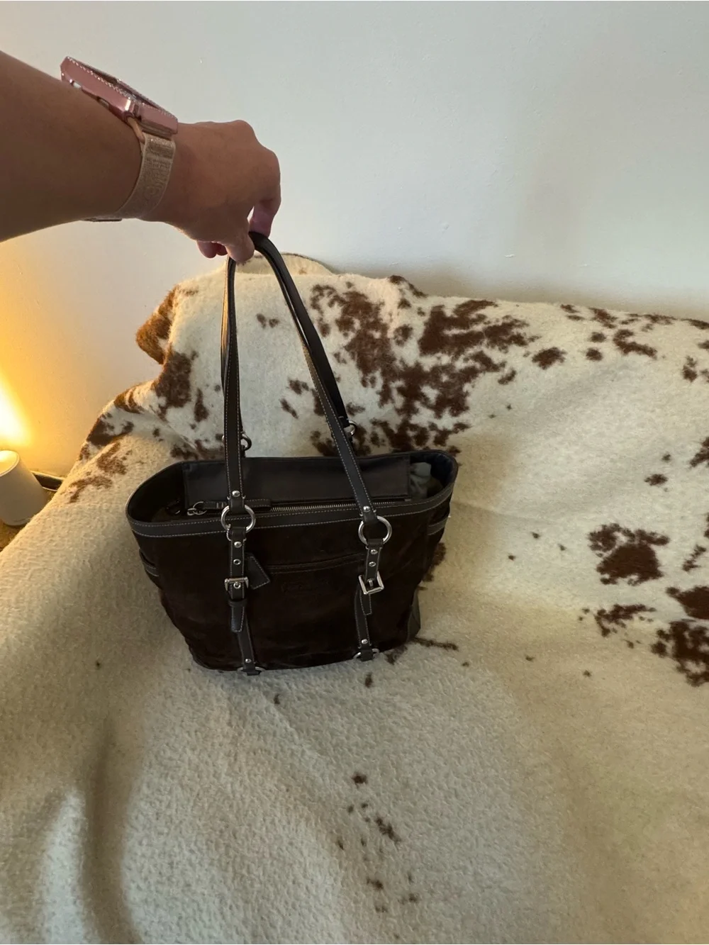 Coach Dark Brown Suede Shoulder Tote